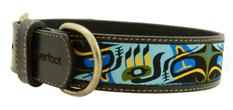 black leather collar, brown leather collars, black leather, brown leather, 100% cow hide, full hide, high quality leather, 1 1/2" wide, unique patterns, brilliant designs, bright patterns, first nation inspired