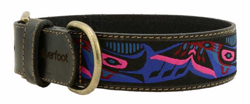 black leather collars, brown leather collars, 100% cow hide, full hide, high quality leather, 1" wide, unique patterns, brilliant designs, bright patterns, first nation inspired